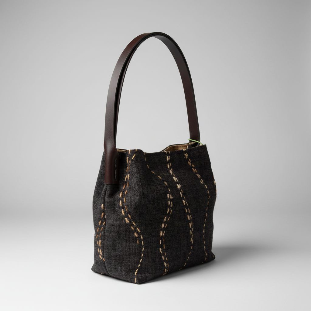 Amber Bark Mini Bucket - Dettaglio etichetta e cuciture